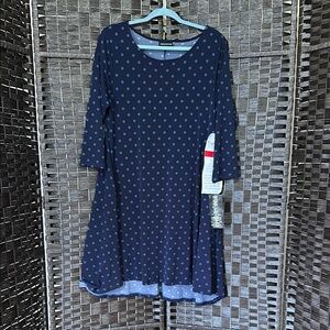 Nina Leonard Navy Polka Dot Dress